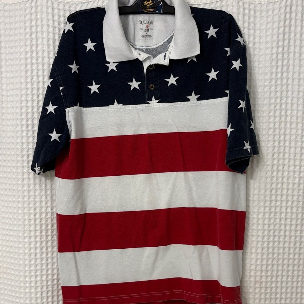 RedHead Stars and Stripes Polo Shirt Size L